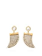 Matchesfashion.com Saint Laurent - Crystal Embellished Shark Tooth Clip On Earrings - Womens - Crystal