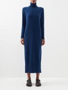Allude - Wool-blend Roll-neck Sweater Dress - Womens - Blue Navy