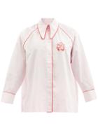 Ganni - Logo-embroidered Cotton Poplin Pyjama Shirt - Womens - Pink