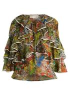 Peter Pilotto Fluted-panel Floral-print Silk-georgette Blouse