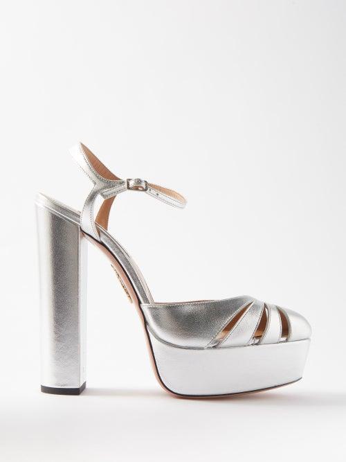 Aquazzura - Olympia Plateau 140 Leather Platform Pumps - Womens - Silver