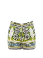 Matchesfashion.com Le Sirenuse, Positano - Positano Mosaic-print Cotton Shorts - Womens - Green Print