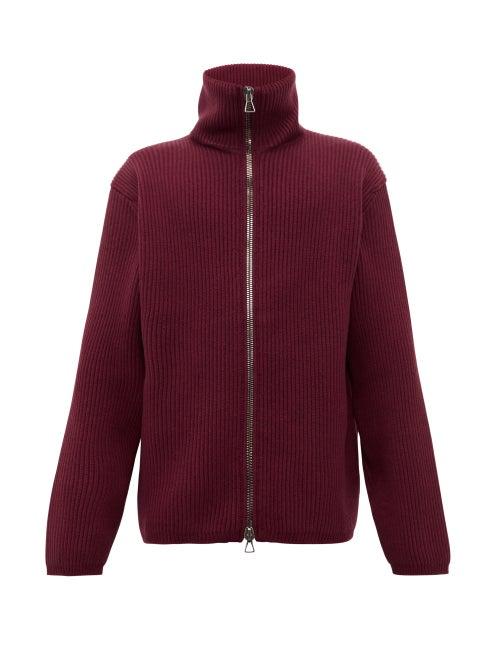 Matchesfashion.com Raey - Zip Up Chunky Merino Wool Cardigan - Mens - Dark Purple
