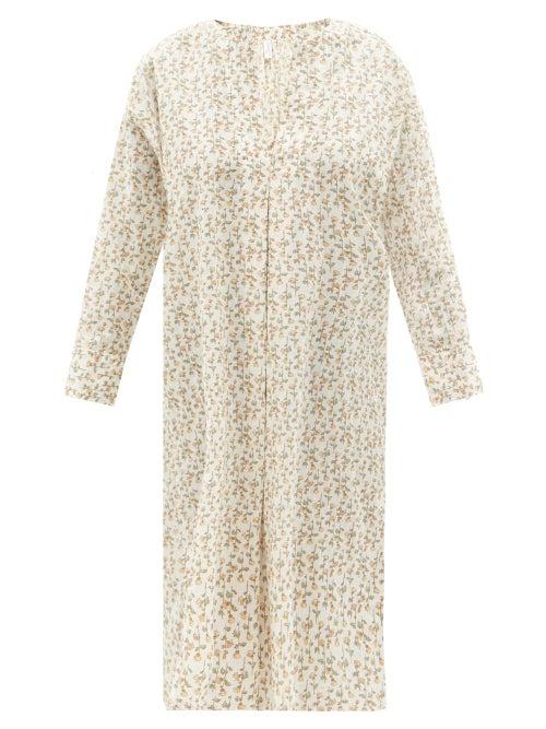 Ladies Lingerie Domi - Floral-print Organic-cotton Tunic - Womens - Yellow Print