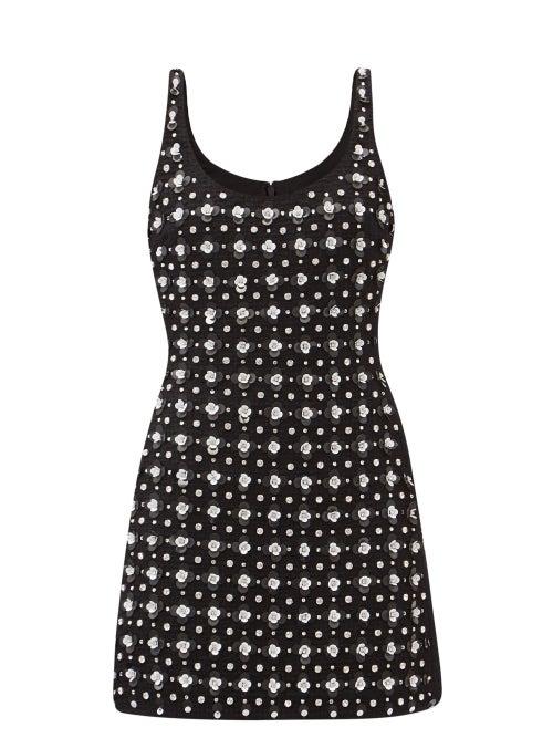 Matchesfashion.com David Koma - Embellished Wool-blend Tweed Tennis Dress - Womens - Black
