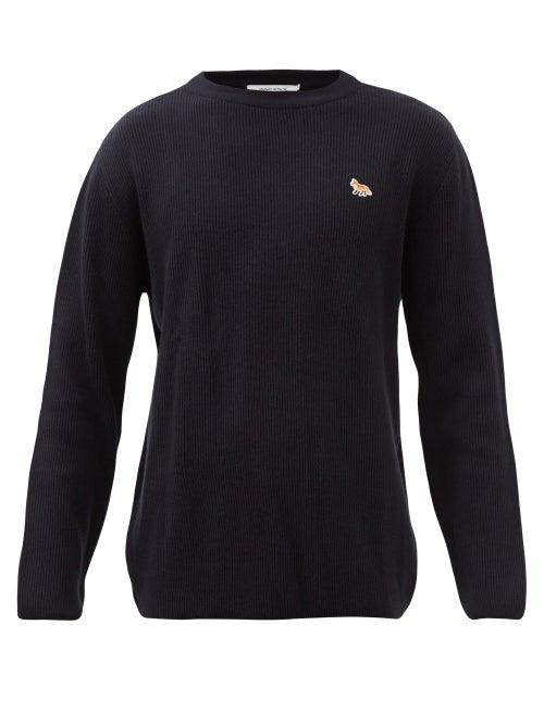 Maison Kitsun - Baby Fox-patch Ribbed-knit Cotton-blend Sweater - Mens - Navy