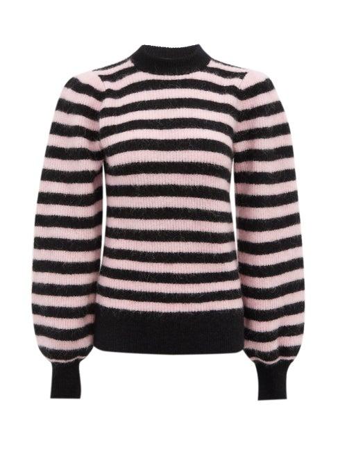 Matchesfashion.com Ganni - Striped Blouson-sleeve Sweater - Womens - Black Pink