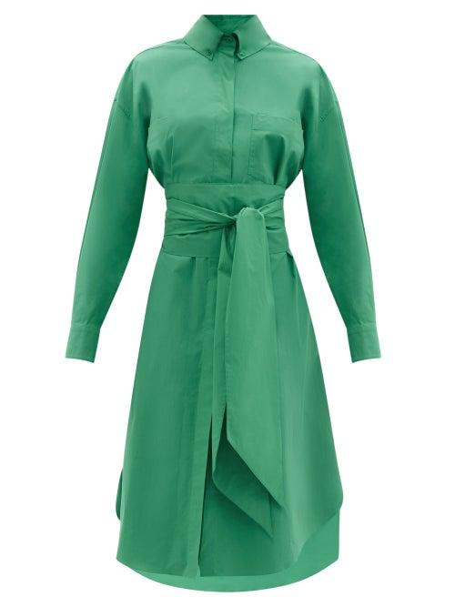 Matchesfashion.com Alexandre Vauthier - Belted Cotton-blend Poplin Shirt Dress - Womens - Green