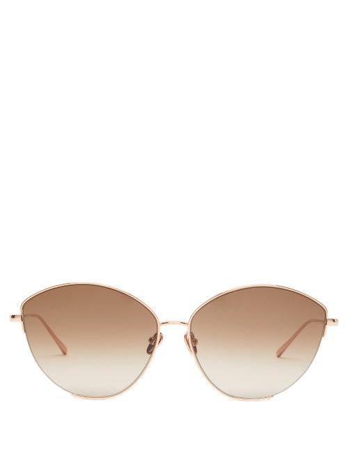 Matchesfashion.com Linda Farrow - Ella Cat Eye Gold Plated Sunglasses - Womens - Brown