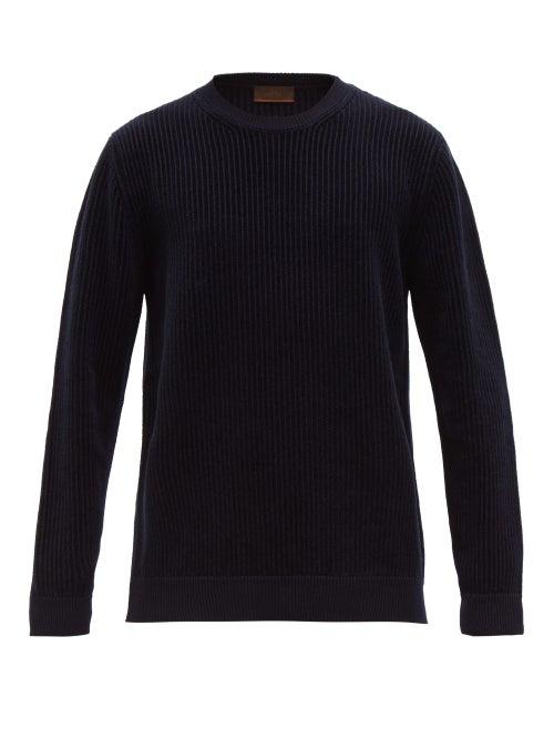 Matchesfashion.com Altea - Crew Neck Ribbed Chenile Sweater - Mens - Navy