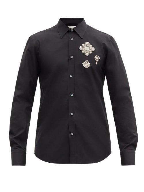 Matchesfashion.com Alexander Mcqueen - Embroidered-brooch Cotton-poplin Shirt - Mens - Black