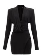 Balmain - Padded-shoulder Jersey Mini Dress - Womens - Black