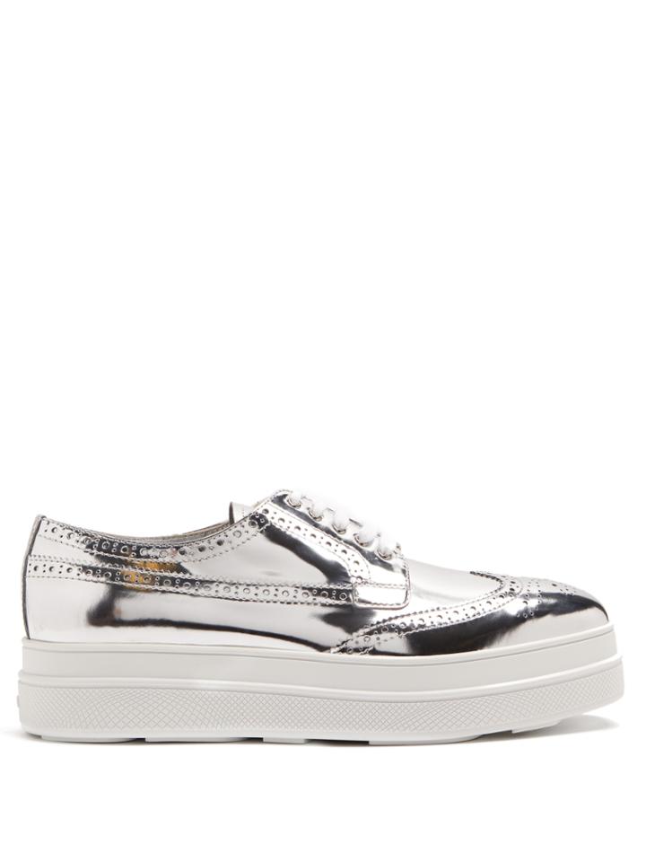 Prada Metallic Lace-up Flatform Brogues