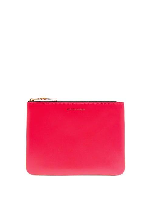 Matchesfashion.com Comme Des Garons Wallet - Colour-block Leather Pouch - Womens - Pink Multi
