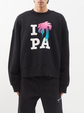 Palm Angels - I Love Pa-print Cotton-jersey Sweatshirt - Mens - Black Multi