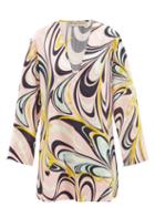 Emilio Pucci - Printed V-neck Long-sleeved Cotton Dress - Womens - Navy Pink