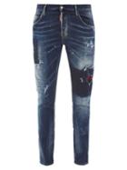 Matchesfashion.com Dsquared2 - Skater Patched Distressed Slim-leg Jeans - Mens - Blue