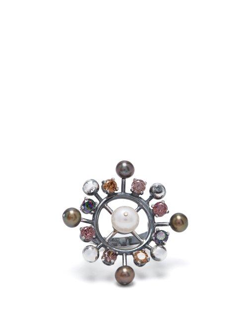 Matchesfashion.com Bottega Veneta - Pearl And Crystal Embellished Ring - Womens - Multi