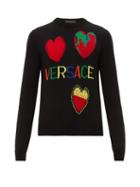 Matchesfashion.com Versace - Intarsia Heart Motifs Wool Sweater - Mens - Multi
