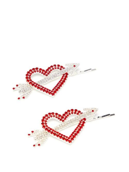 Matchesfashion.com Art School - Heart & Arrow Crystal-embellished Hair Slides - Womens - Red Multi