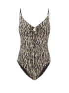 Matchesfashion.com Belize - Yara Tie-front Abstract-print Swimsuit - Womens - Khaki Print