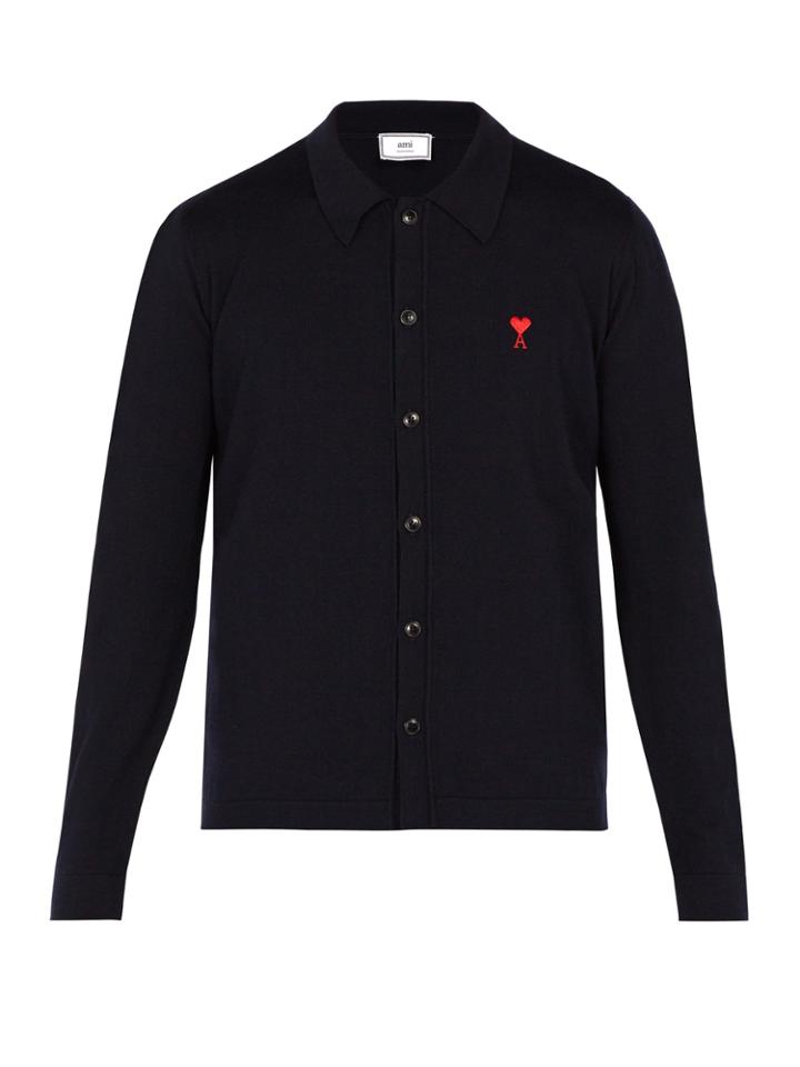 Ami Logo-embroidered Merino-wool Cardigan