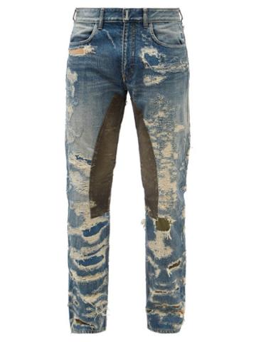 Givenchy - Moleskin-patch Distressed Slim-leg Jeans - Mens - Blue