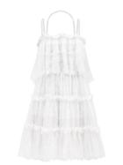 Dolce & Gabbana - Lace-trim Ruffled Silk-blend Chiffon Dress - Womens - White