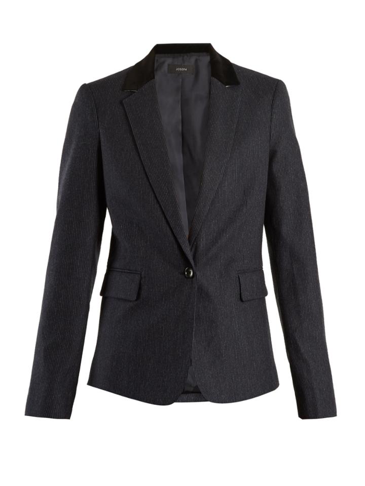 Joseph Prisca Velvet-trimmed Pinstriped Wool-blend Jacket