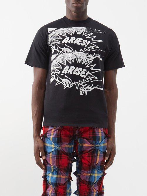 Aries - Connecting-print Cotton-jersey T-shirt - Mens - Black