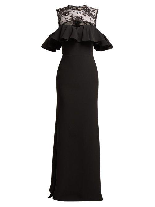 Matchesfashion.com Alexander Mcqueen - Floral Lace And Crepe Gown - Womens - Black