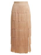 Matchesfashion.com Raey - Slit Front Fringed Silk Midi Skirt - Womens - Nude