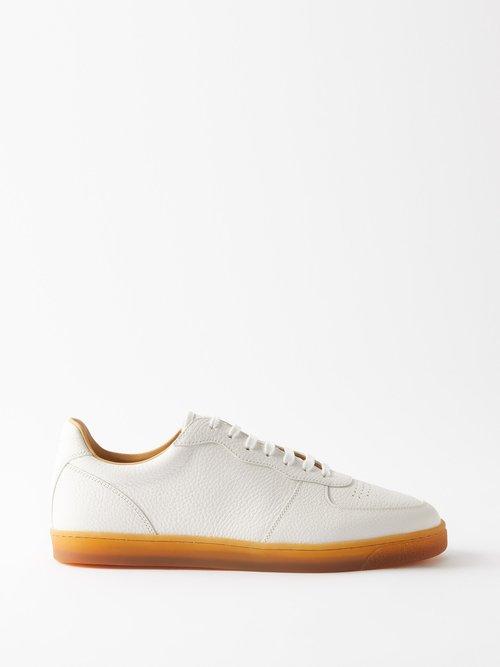 Brunello Cucinelli - Macchiato Leather Trainers - Mens - White Brown