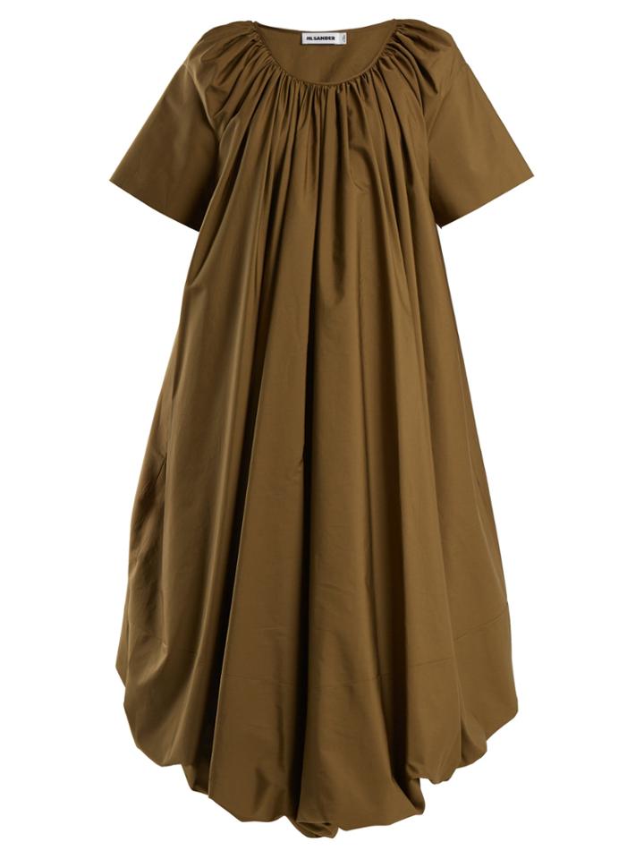 Jil Sander Eucalptus Gathered Cotton Dress