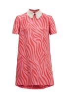 Matchesfashion.com Sara Battaglia - Faux Pearl Collar Zebra Jacquard Shift Dress - Womens - Pink Multi