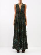 Ulla Johnson - Fiona Leaf-print Cotton-blend Chiffon Dress - Womens - Dark Green