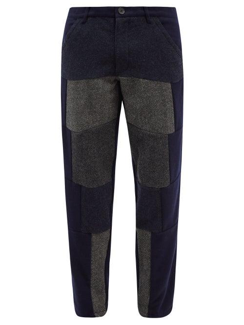 Comme Des Garons Shirt - Panelled Wool-flannel Trousers - Mens - Navy