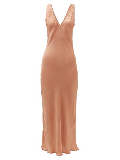 Matchesfashion.com Mes Demoiselles - Lovamour V-neck Satin Maxi Dress - Womens - Dark Pink
