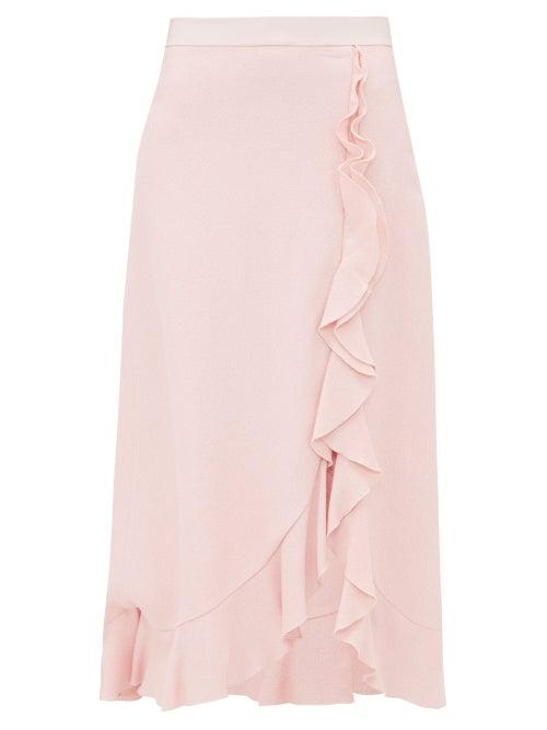 Matchesfashion.com Giambattista Valli - Ruffled Crepe Sable Midi Skirt - Womens - Pink