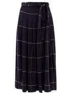 Matchesfashion.com Three Graces London - Jessamina Pleated Check-print Brushed-twill Skirt - Womens - Navy Print