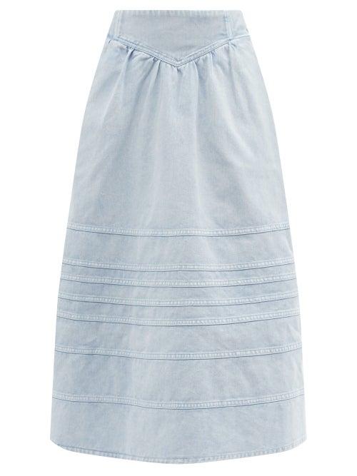 Ladies Rtw Sea - Maura Basque-waist Denim Midi Skirt - Womens - Light Blue