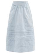 Ladies Rtw Sea - Maura Basque-waist Denim Midi Skirt - Womens - Light Blue