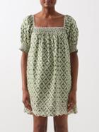 Rhode - Evie Geometric-print Cotton-poplin Mini Dress - Womens - Green Print