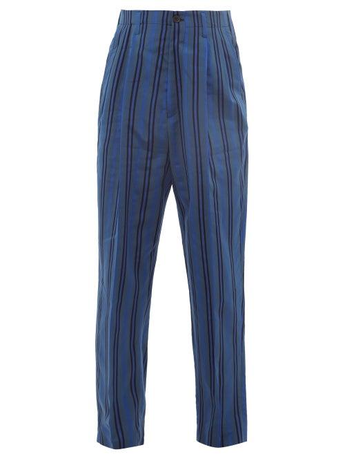 Matchesfashion.com Haider Ackermann - High-rise Pleated Striped Cotton-blend Trousers - Mens - Blue Multi