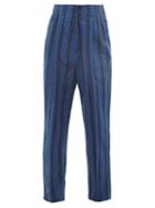 Matchesfashion.com Haider Ackermann - High-rise Pleated Striped Cotton-blend Trousers - Mens - Blue Multi