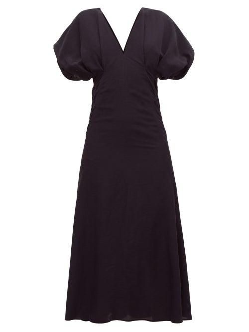 Matchesfashion.com Jil Sander - Pleated Hammered-faille Midi Dress - Womens - Navy