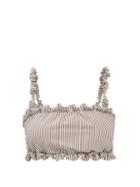 Ganni - Ruffle-trim Striped Bandeau Bikini Top - Womens - White Stripe
