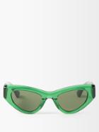 Bottega Eyewear - Cat-eye Acetate Sunglasses - Womens - Green