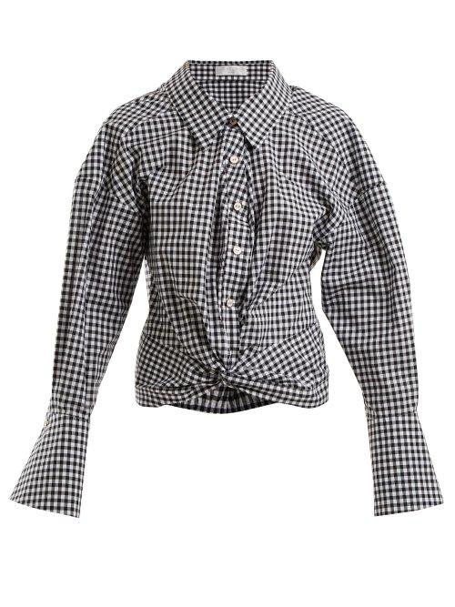 Matchesfashion.com Caroline Constas - Kos Twist Detail Gingham Cotton Shirt - Womens - Black White