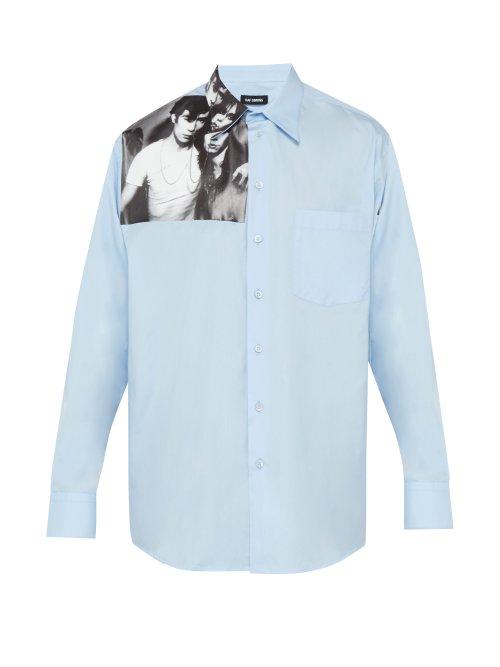 Matchesfashion.com Raf Simons - Photographic Print Cotton Shirt - Mens - Light Blue